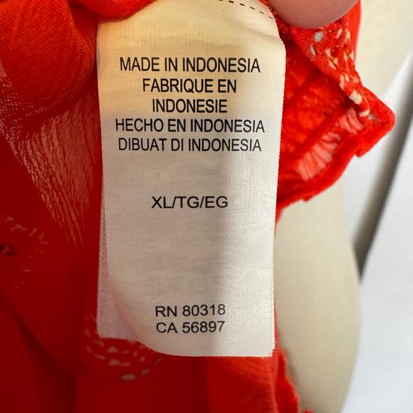 Lucky Brand Red Floral Boho Peasant Top XL Long Sleeve Tie Neck Blouse - Picture 5 of 6